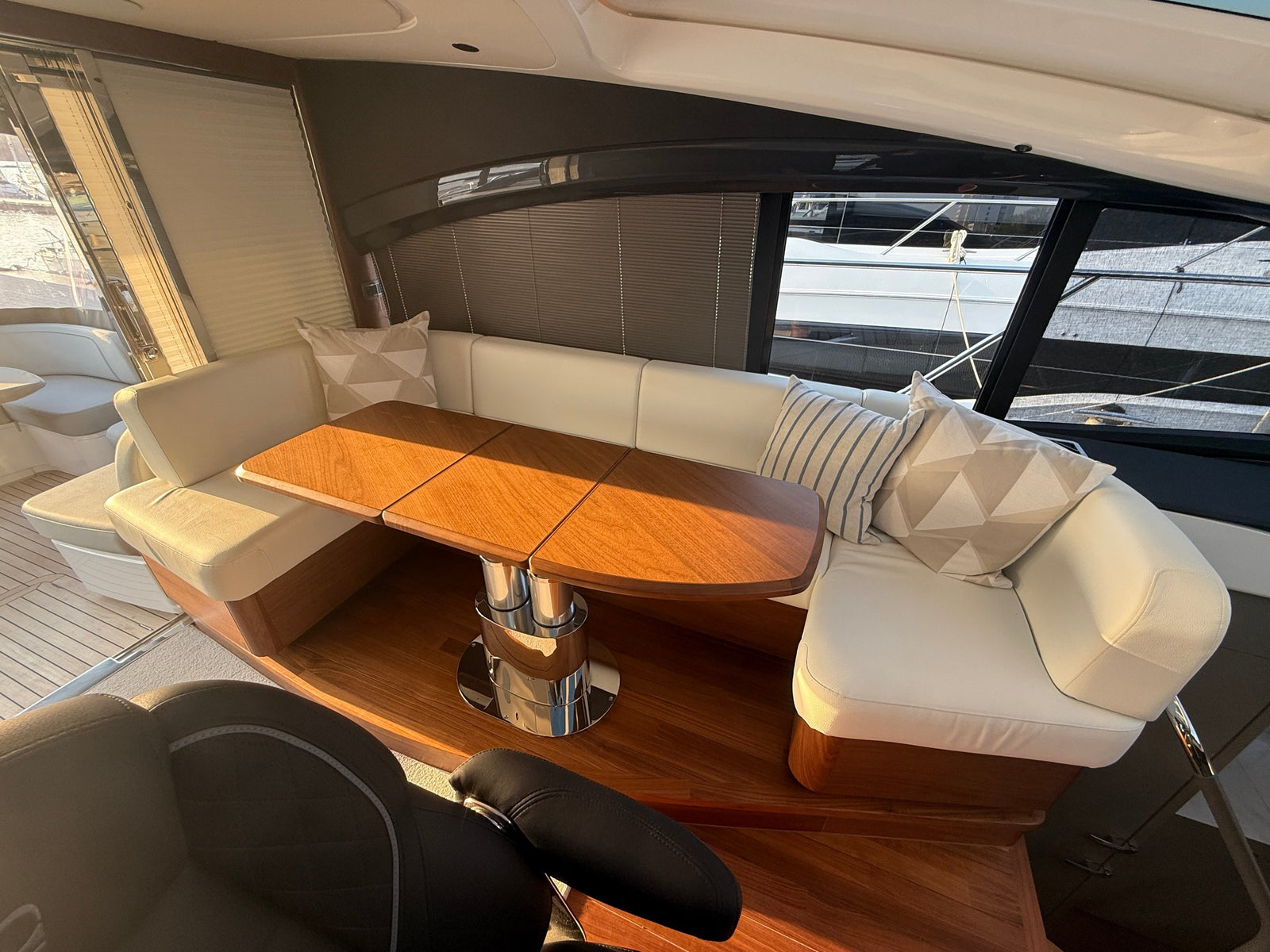 Deck salon dinette with walnut table